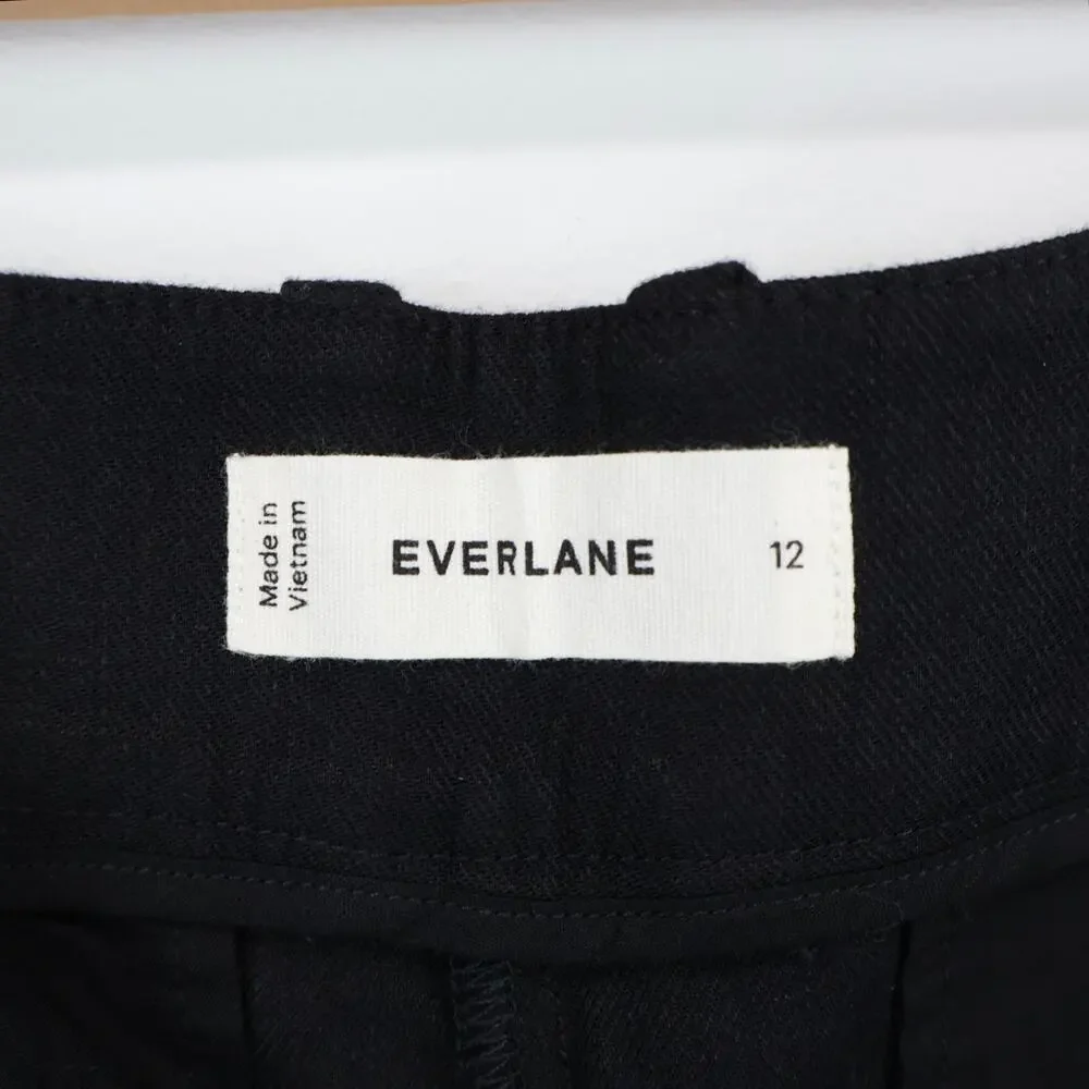 NWT Everlane The Wide-Leg High-Rise Trouser Pant In Stretch Linen Black Size 12